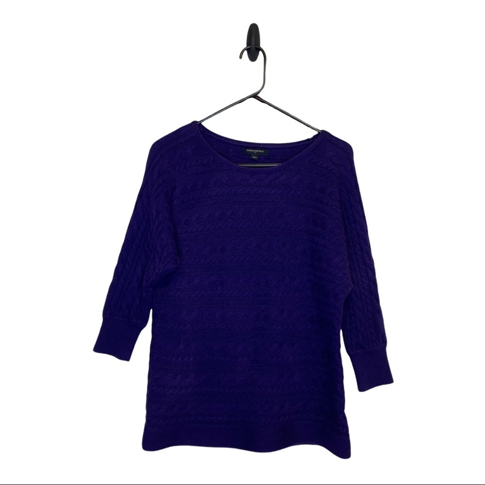 Banana Republic Factory Purple Large 3/4 Sleeve Cable Knit Sweater